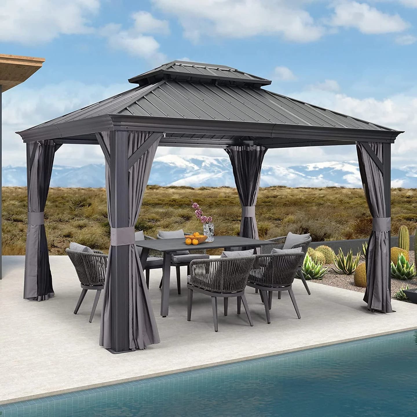 10x12 Hard Top Gazebo with Curtains