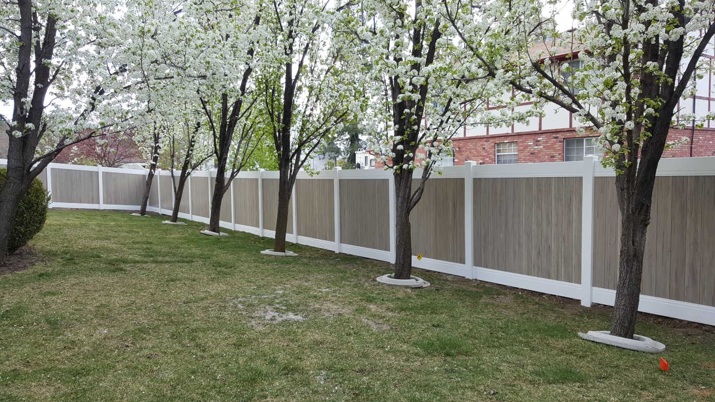 6-Foot Vinyl Fence in White with Honey Maple Finish